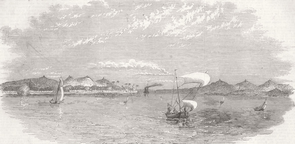 BURMA. Pyay, from Irawaddy 1852 old antique vintage print picture